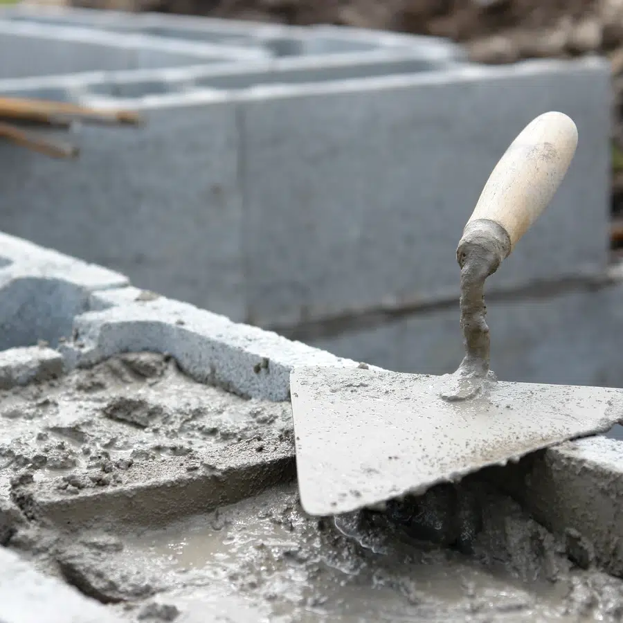 Truelle posée sur du béton frais